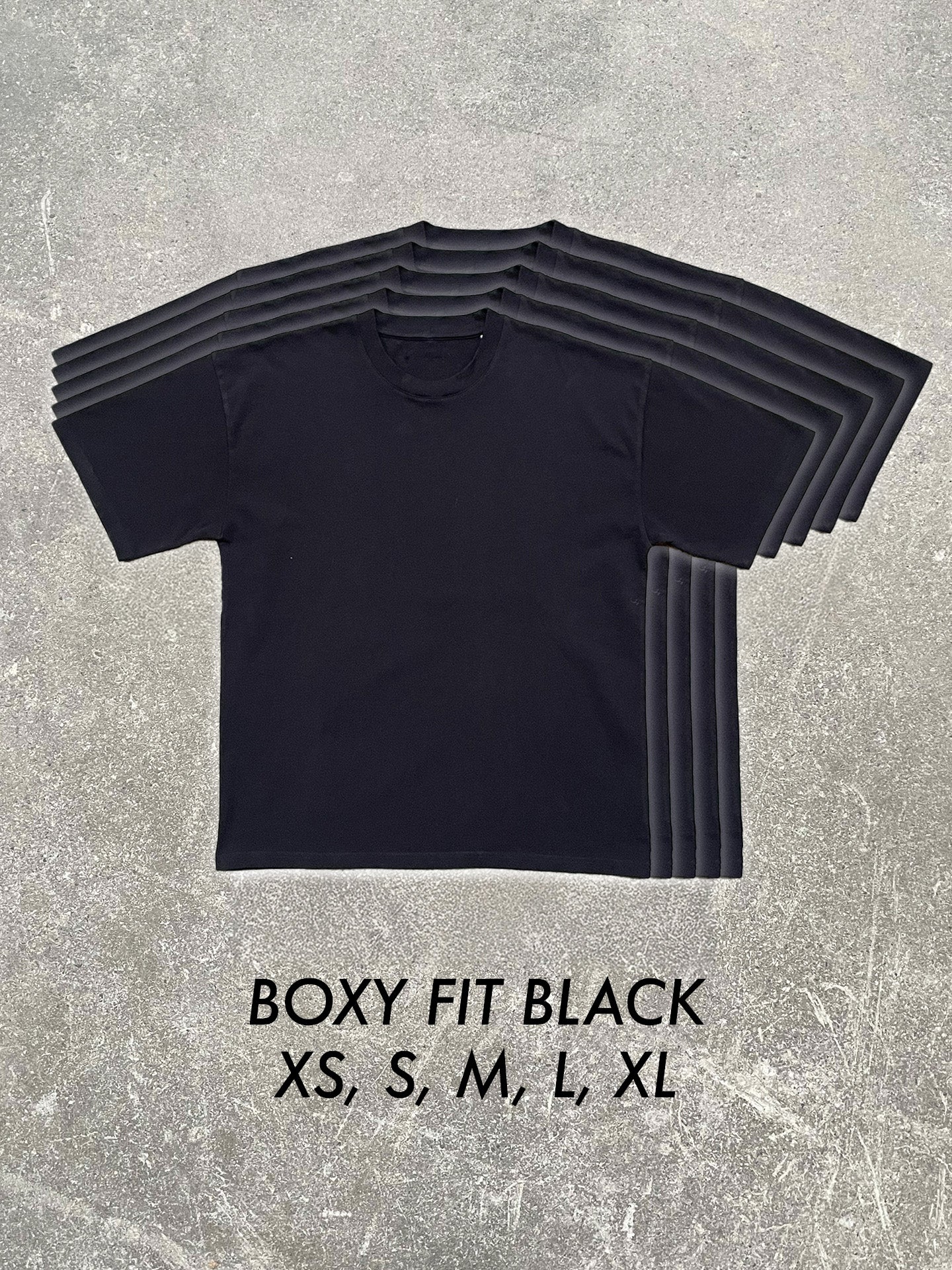 Boxy Fit Black Size Run (5 Tees, XS-XL)