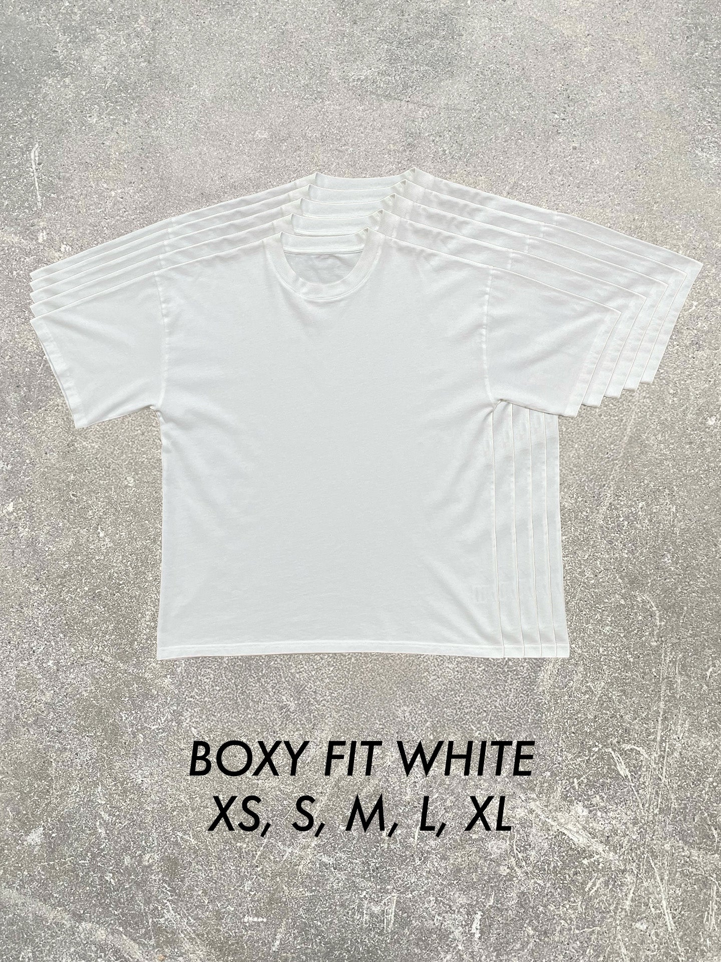 Boxy Fit White Size Run (5 Tees, XS-XL)