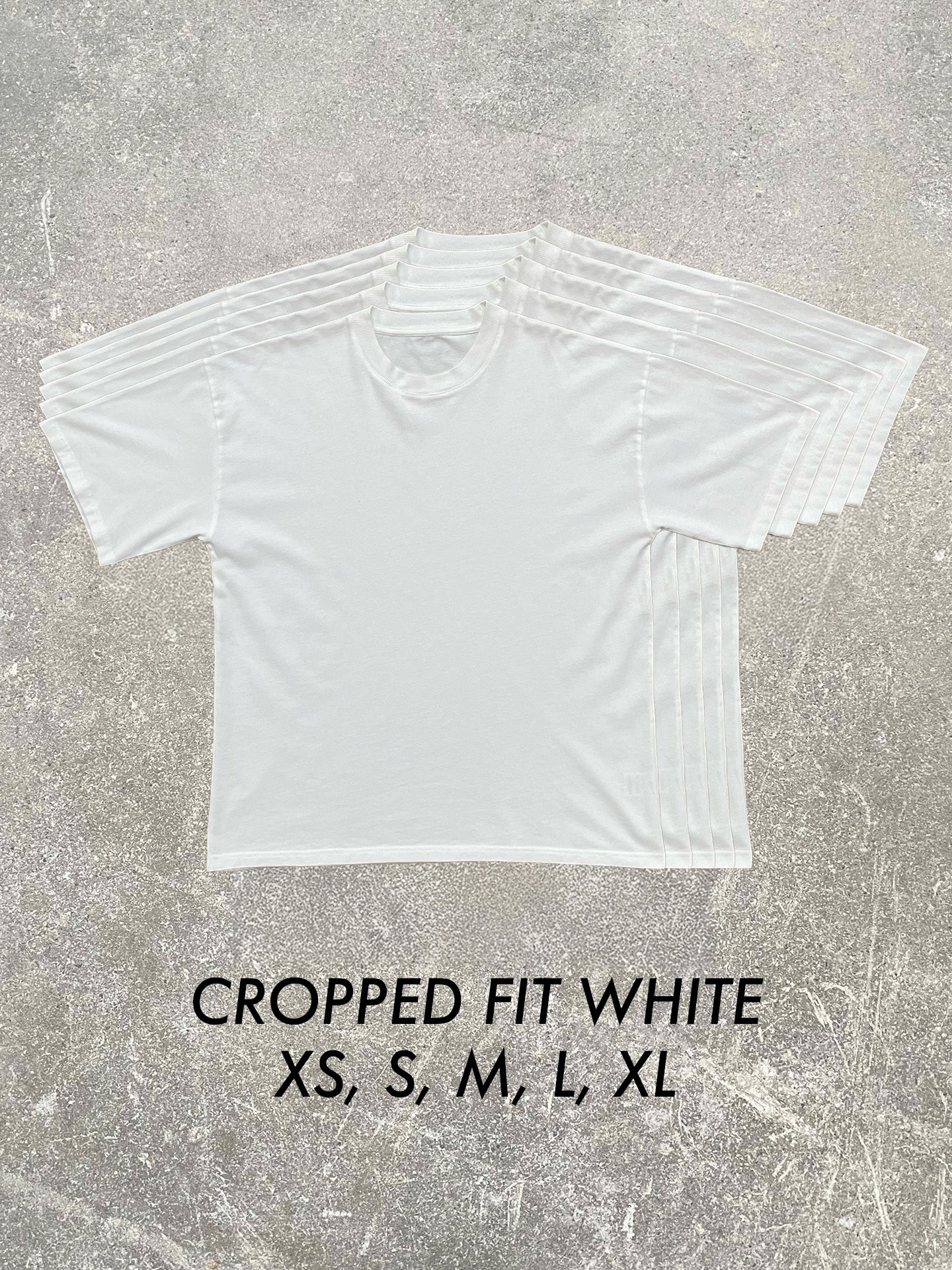 Cropped Fit White Size Run (5 Tees, XS-XL)